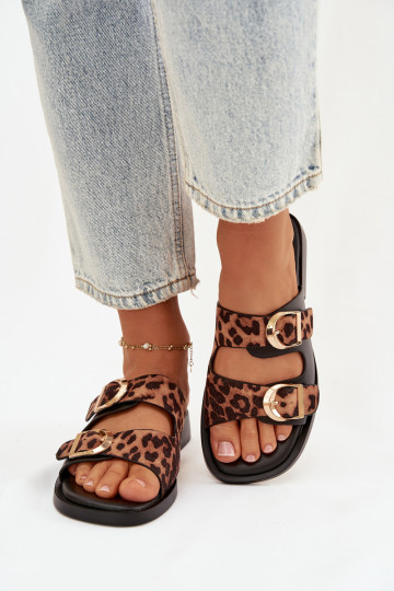 Women's Slippers With Gold Clips Leopard Black-Brown Danelle 2