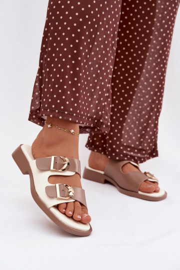 Damen slippers with gold clips Beige Danelle 2