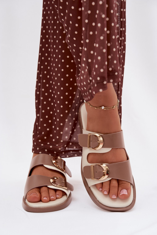 Damen slippers with gold clips Beige Danelle
