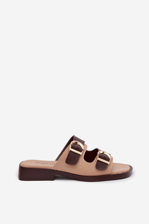 Women's Slippers With Gold Buckles Beige-Brown Danelle