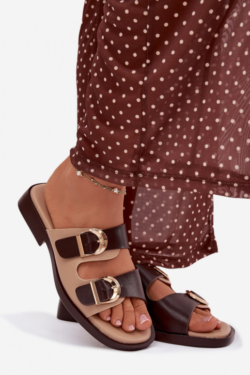 Women's Slippers With Gold Buckles Beige-Brown Danelle
