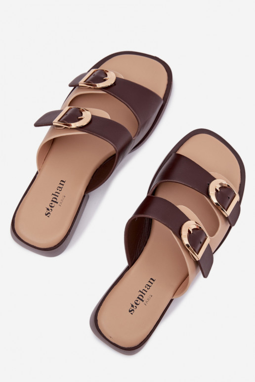 Women's Slippers With Gold Buckles Beige-Brown Danelle