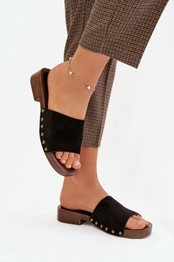 Women's Flat Sandals with Gold Studs Black Girella 2