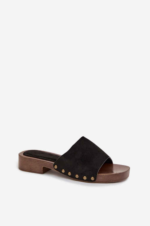 Women's Flat Sandals with Gold Studs Black Girella