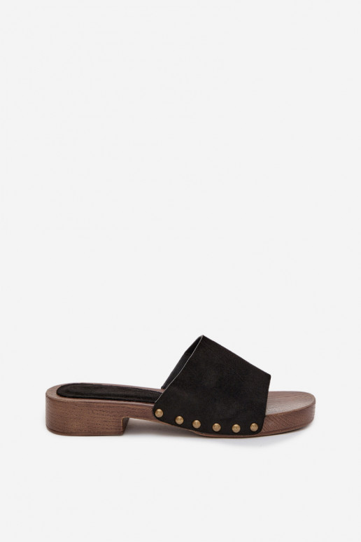 Women's Flat Sandals with Gold Studs Black Girella