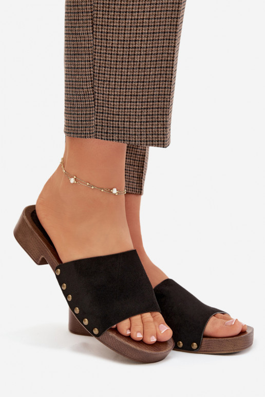 Women's Flat Sandals with Gold Studs Black Girella