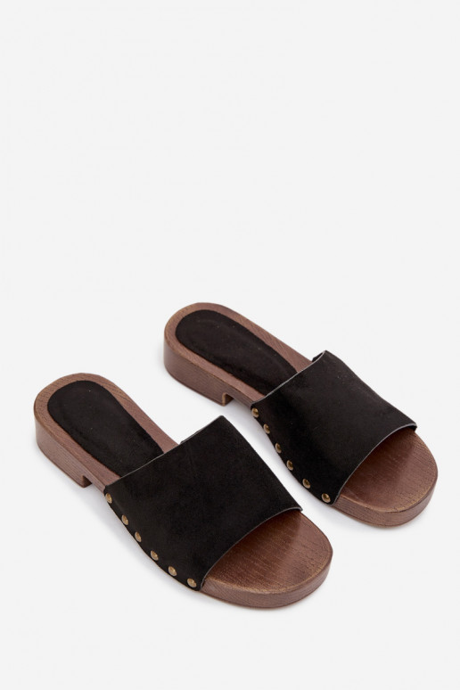 Women's Flat Sandals with Gold Studs Black Girella