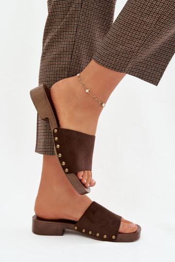 Women's Flat Sandals with Gold Buckles Chocolate Girella