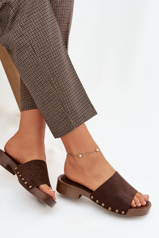 Women's Flat Sandals with Gold Buckles Chocolate Girella