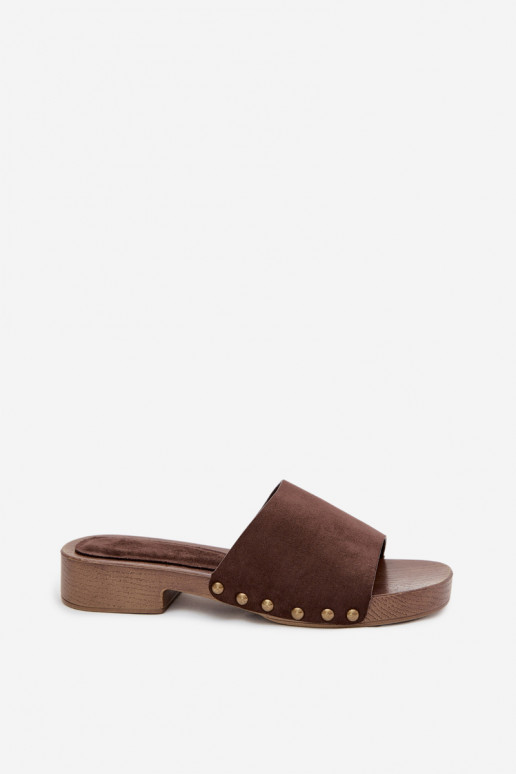 Women's Flat Sandals with Gold Buckles Chocolate Girella