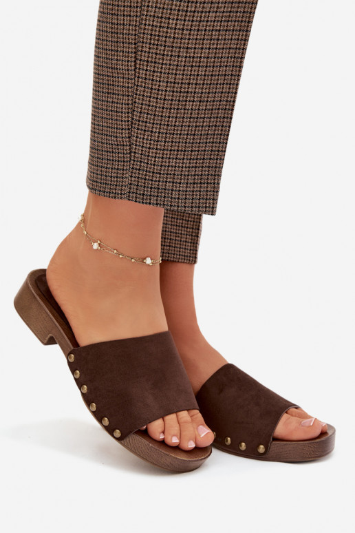 Women's Flat Sandals with Gold Buckles Chocolate Girella