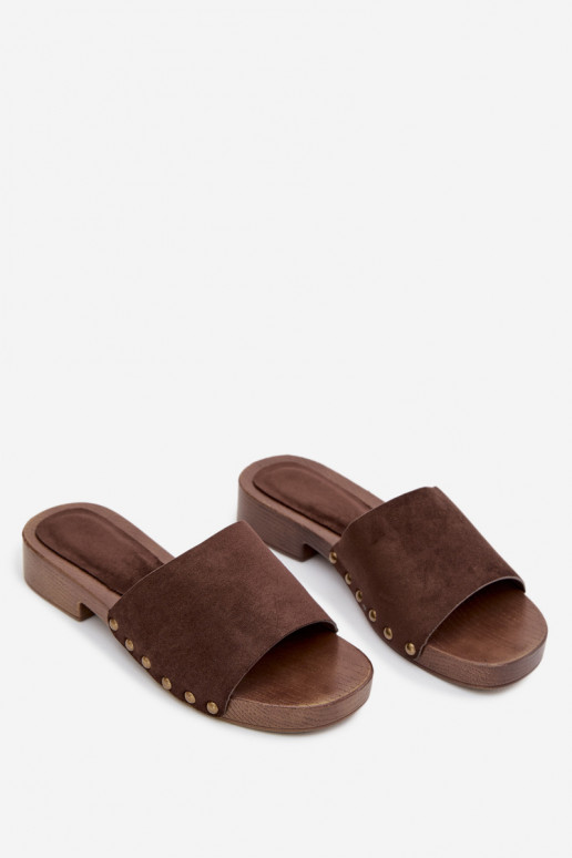 Women's Flat Sandals with Gold Buckles Chocolate Girella