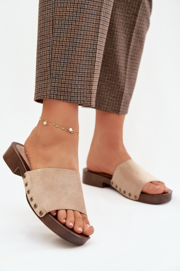 Women's Flat Heel Slippers with Gold Buckles Beige Girella 2