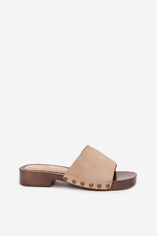 Women's Flat Heel Slippers with Gold Buckles Beige Girella