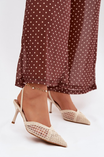 Woven Sandals on Stiletto Light Beige Hanelis 2