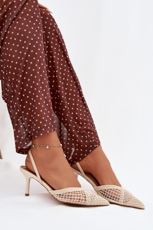 Woven Sandals on Stiletto Light Beige Hanelis