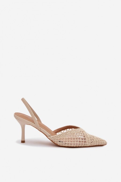 Woven Sandals on Stiletto Light Beige Hanelis