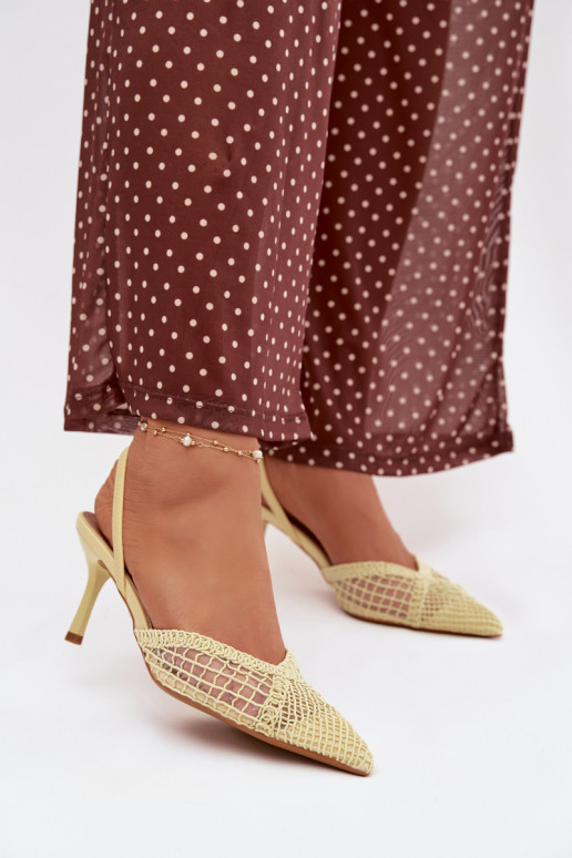 Woven Sandals on Heel Yellow Hanelis