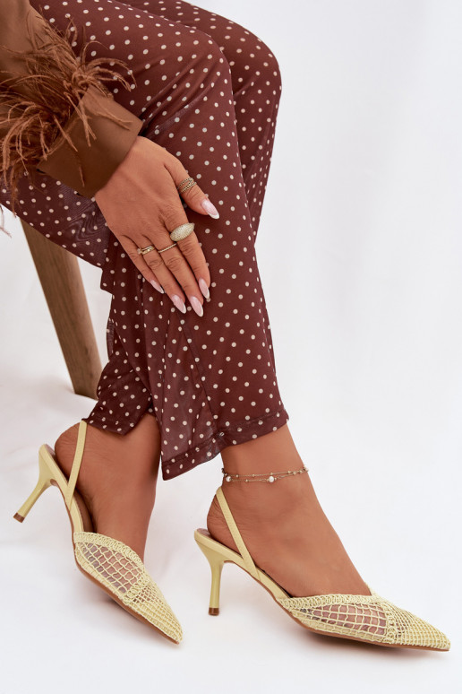 Woven Sandals on Heel Yellow Hanelis