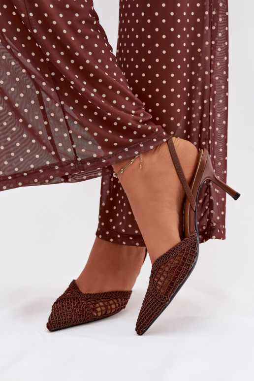 Woven Leather Sandals on Heel Brown Hanelis