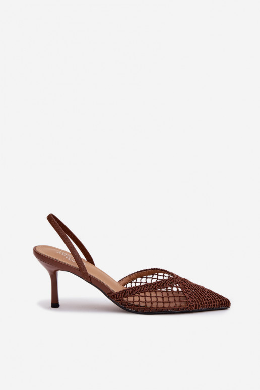 Woven Leather Sandals on Heel Brown Hanelis