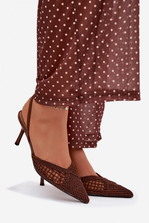 Woven Leather Sandals on Heel Brown Hanelis