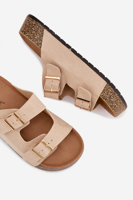 Women's Cork Platform Slides with Gold Clamps Light Beige Tovessa