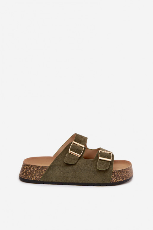 Womens Slippers On Cork Platform With Gold Clamps Green Tovessa