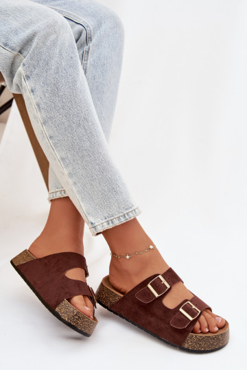 Women's Slippers on Cork Platform with Gold Clamps Tovessa