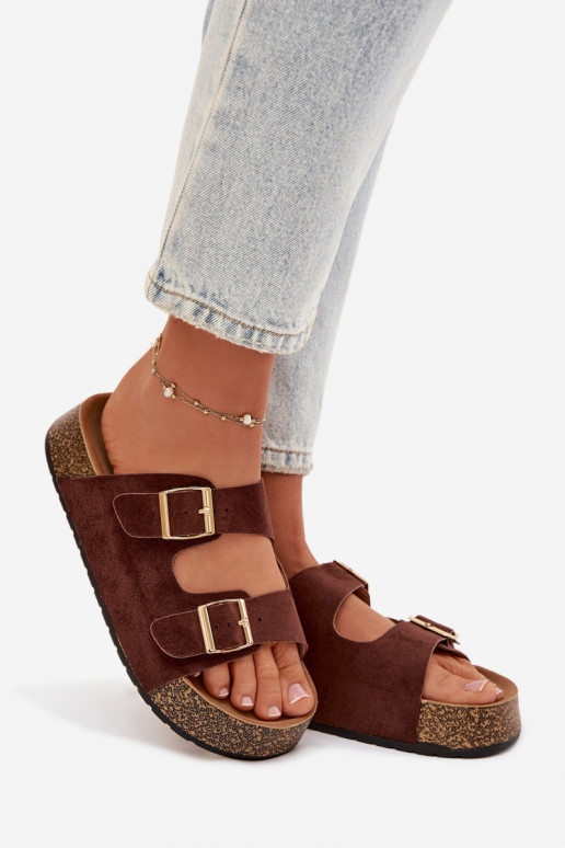 Women's Slippers on Cork Platform with Gold Clamps Tovessa