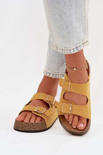 Women's Slippers on Cork Platform with Gold Clips Yellow Tovessa
