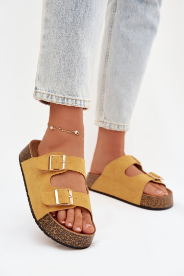 Women's Slippers on Cork Platform with Gold Clips Yellow Tovessa 2