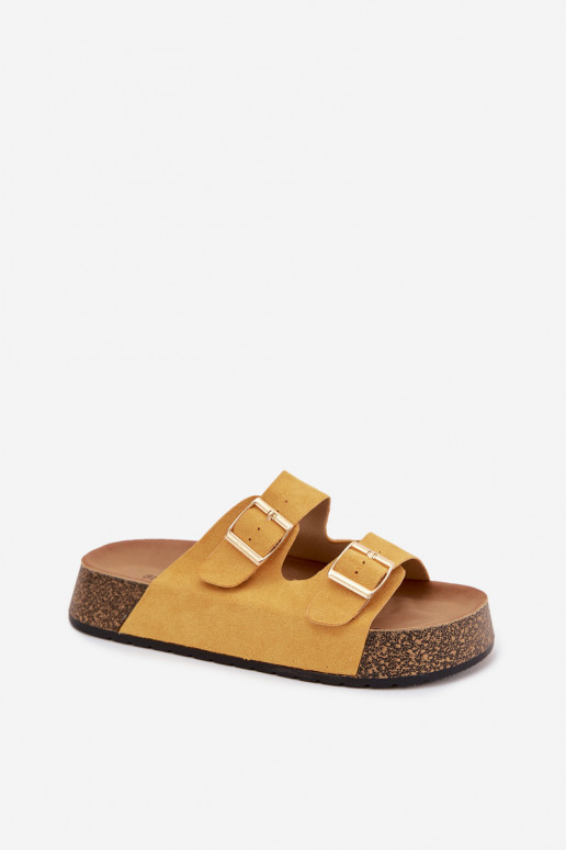 Women's Slippers on Cork Platform with Gold Clips Yellow Tovessa