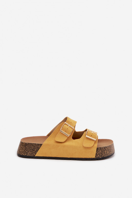 Women's Slippers on Cork Platform with Gold Clips Yellow Tovessa