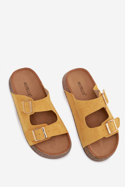 Women's Slippers on Cork Platform with Gold Clips Yellow Tovessa