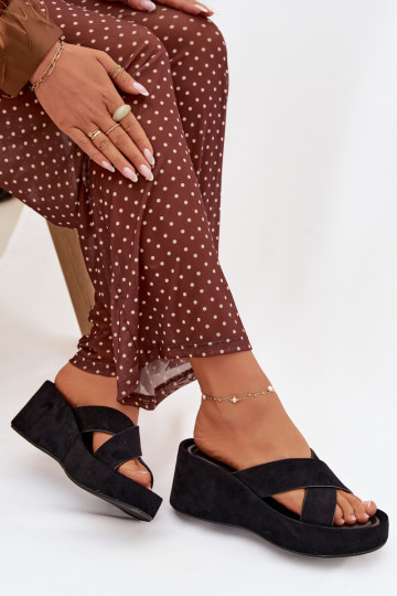 Women s Platform Flip Flops in Eco Suede Black Calorine