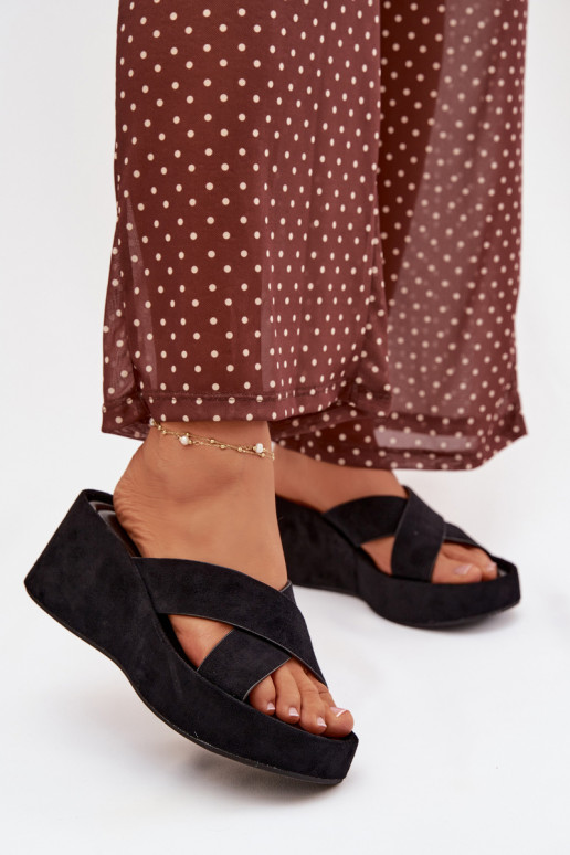 Women s Platform Flip Flops in Eco Suede Black Calorine