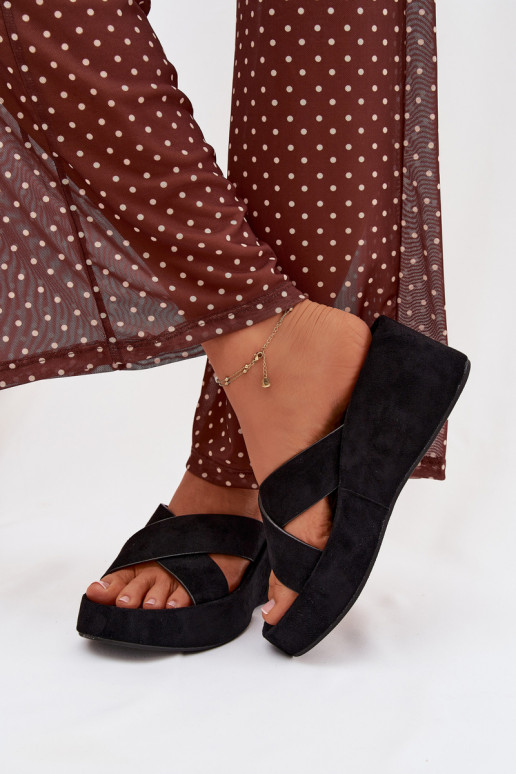 Women s Platform Flip Flops in Eco Suede Black Calorine