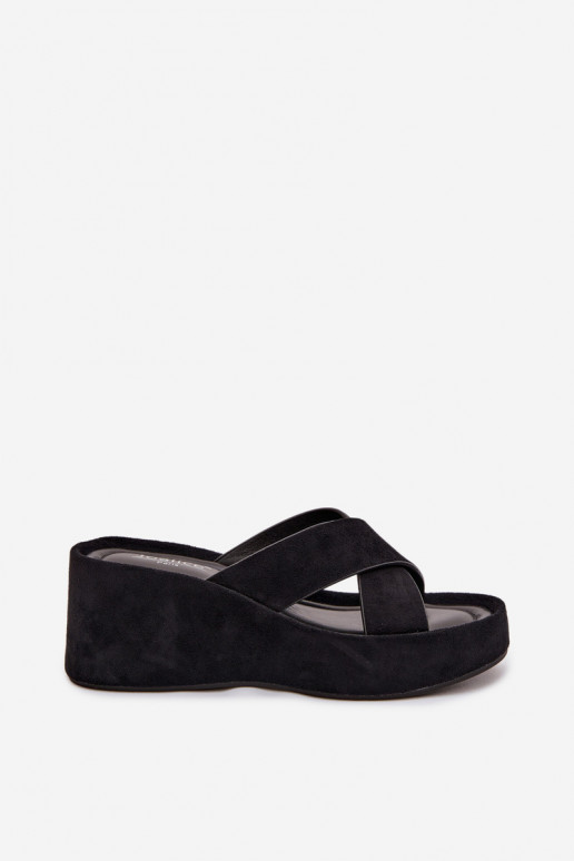 Women s Platform Flip Flops in Eco Suede Black Calorine