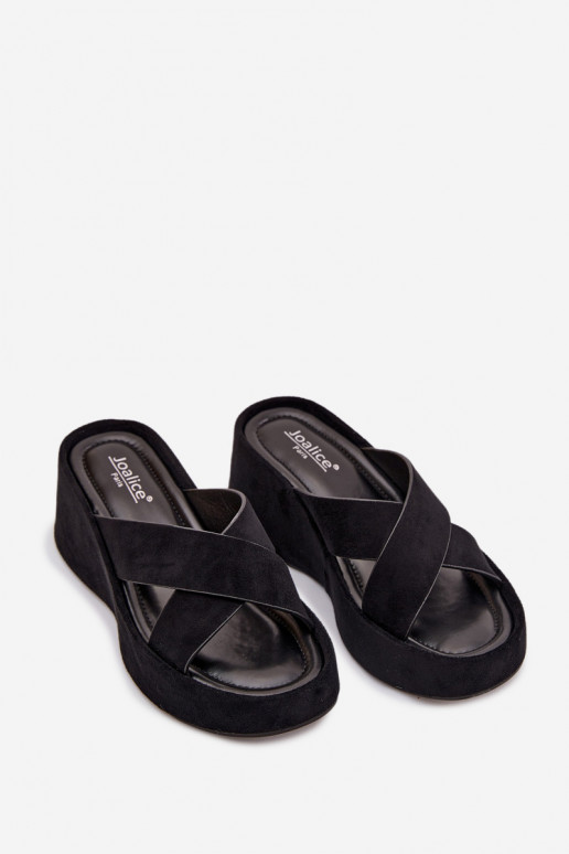 Women s Platform Flip Flops in Eco Suede Black Calorine