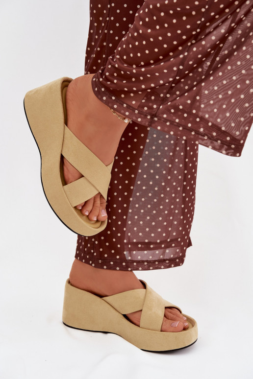 Women's Platform Slippers Made of Eco Suede Yellow Calorine