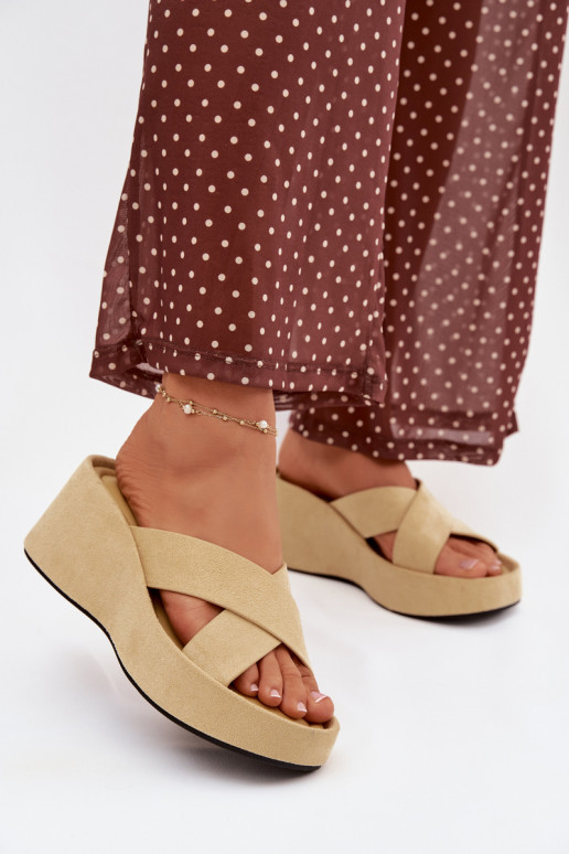 Women's Platform Slippers Made of Eco Suede Yellow Calorine