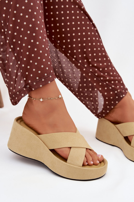 Women's Platform Slippers Made of Eco Suede Yellow Calorine