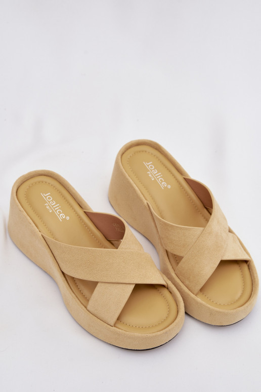 Women's Platform Slippers Made of Eco Suede Yellow Calorine