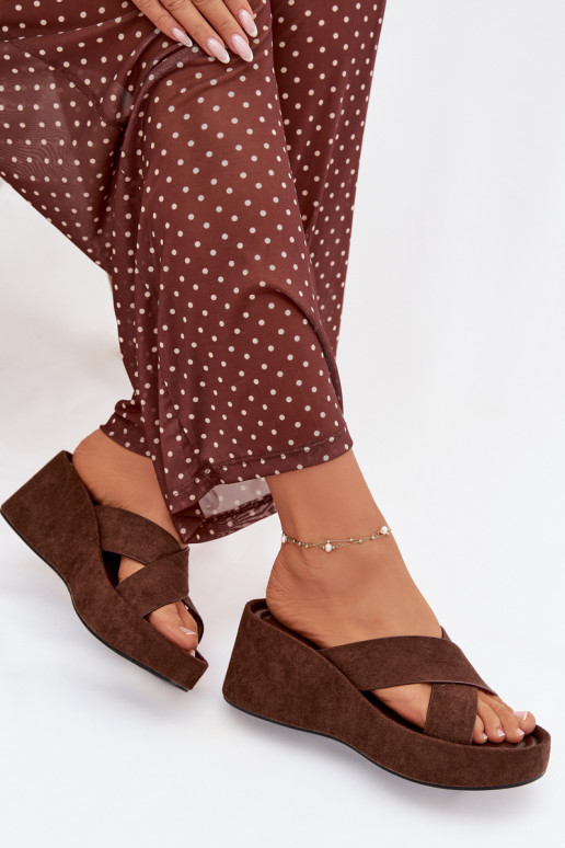 Women's Platform Flip Flops Made of Eco Suede Chocolate Calorine