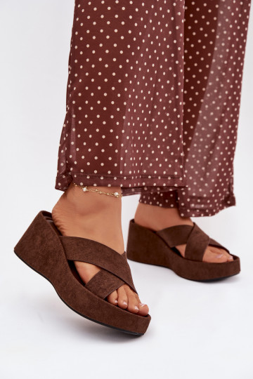 Women's Platform Flip Flops Made of Eco Suede Chocolate Calorine 2