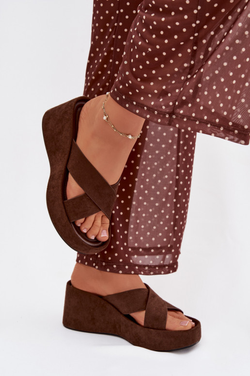 Women's Platform Flip Flops Made of Eco Suede Chocolate Calorine