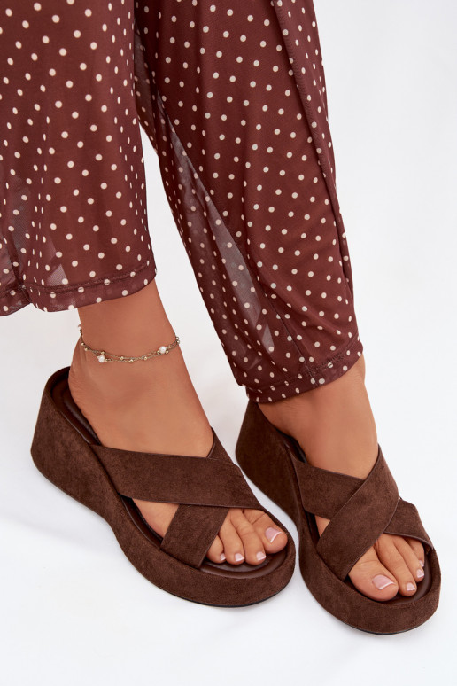 Women's Platform Flip Flops Made of Eco Suede Chocolate Calorine