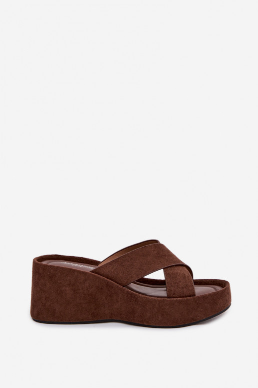 Women's Platform Flip Flops Made of Eco Suede Chocolate Calorine