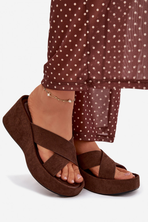 Women's Platform Flip Flops Made of Eco Suede Chocolate Calorine